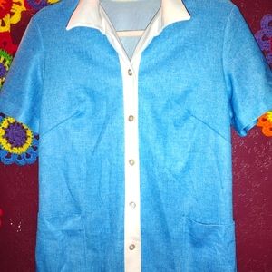 Button up blue and white shirt 1960s vintage